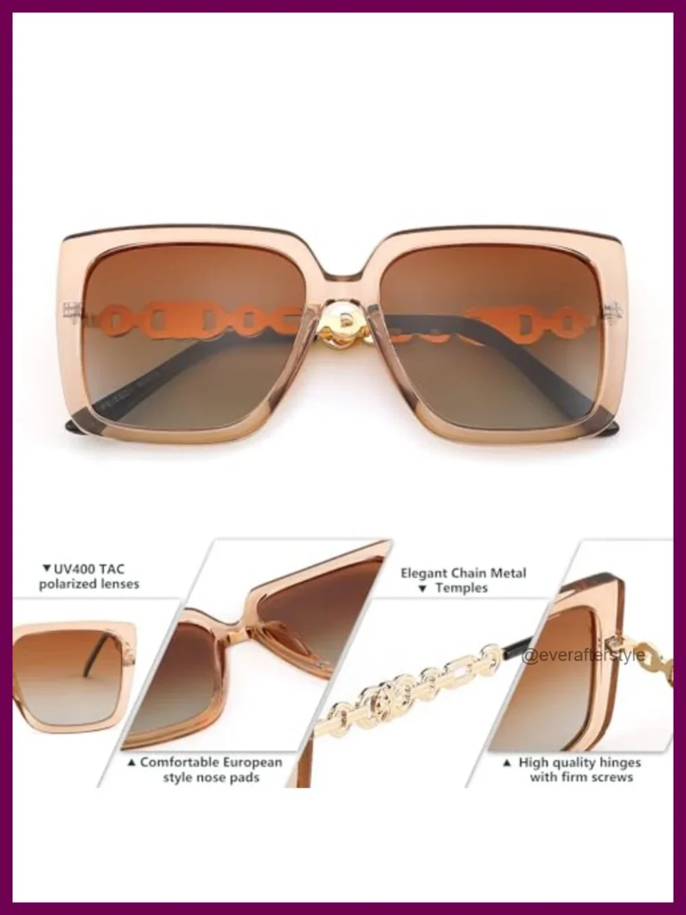 Oversized Square Sunglasses Women UV400 Polarized Metal Frame